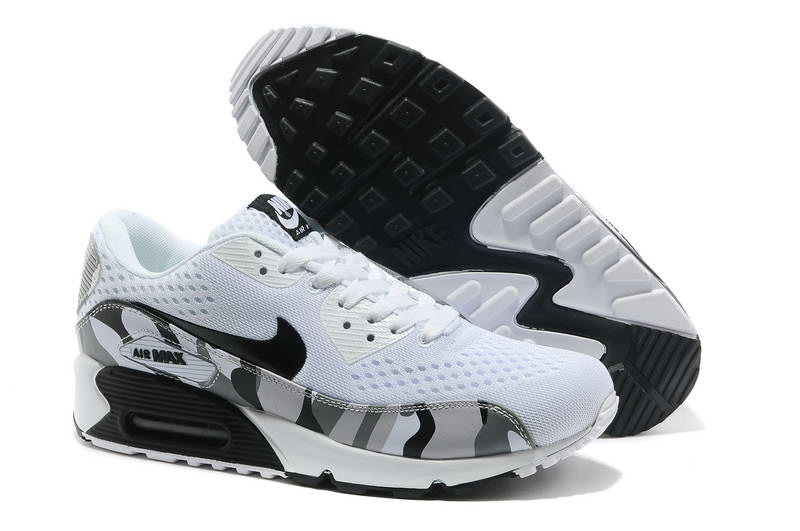 Air Max 90 Chaussures Hommes Prm Em Tissage Camouflage Blanc Noir